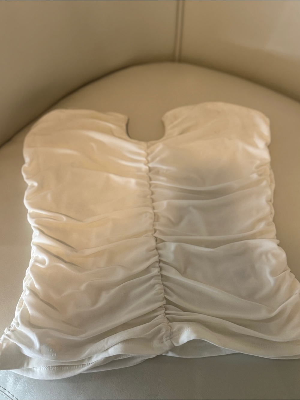 White Ruched Strapless Top